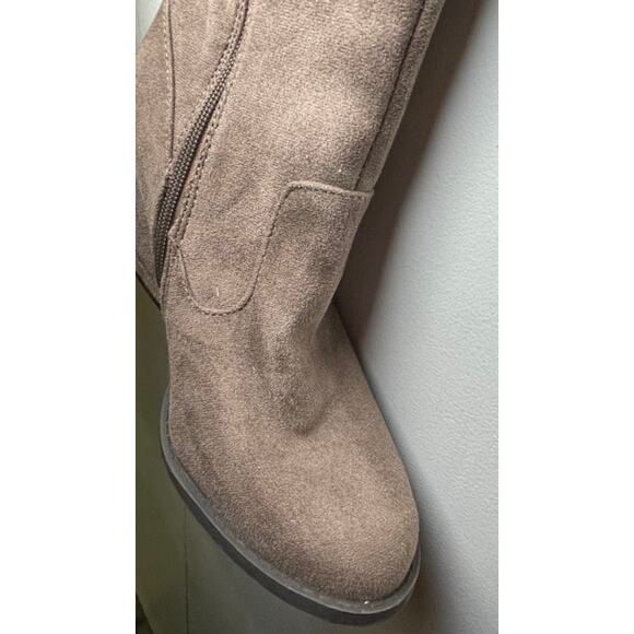 Thigh High Faux Suede Boots 8M Over The Knee Lace Up Taupe Pirate Style Boots - Picture 5 of 16